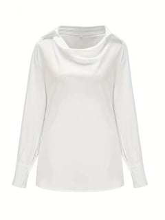 Women’s Cowl-Neck Collared Blouse – Draped Long-Sleeve Style for Office and Elegant Wear