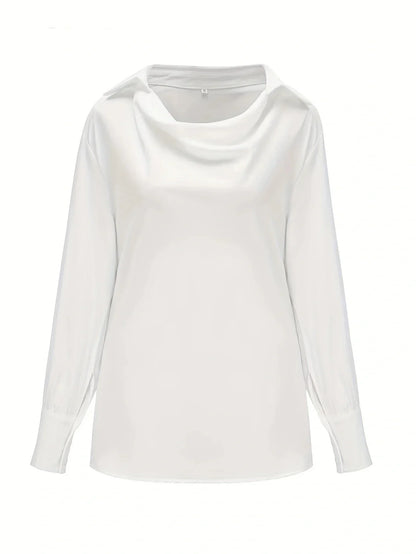 Women’s Cowl-Neck Collared Blouse – Draped Long-Sleeve Style for Office and Elegant Wear