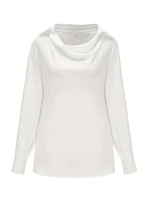 Women’s Cowl-Neck Collared Blouse – Draped Long-Sleeve Style for Office and Elegant Wear