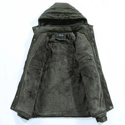 Men’s Fleece-Lined Hooded Winter Parka – Windproof Utility Jacket for Everyday Cold-Weather Wear