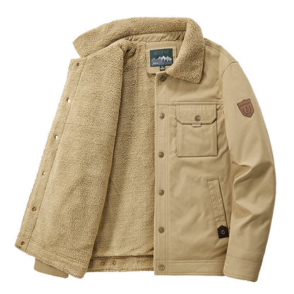 Men’s Sherpa-Lined Utility Jacket – Warm Button-Front Coat with Multi-Pocket Design