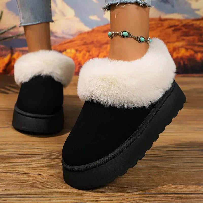 Women’s Faux-Suede Plush-Lined Snow Boots – Slip-On Anti-Slip Thick-Sole Winter Ankle Boots