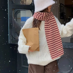 Women’s Striped Knitted Winter Scarf – Soft Neck Wrap with Classic Ribbed Texture