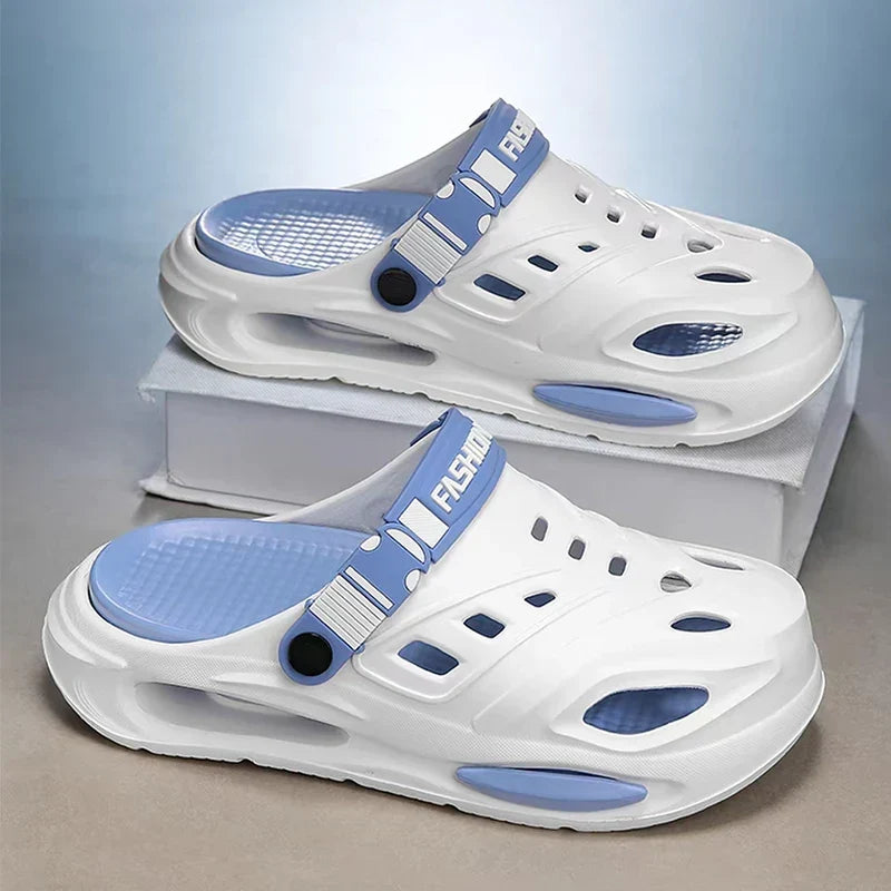 Men’s Fleece-Lined Clog Slippers – Ventilated Winter Garden Shoes with Pivoting Heel Straps