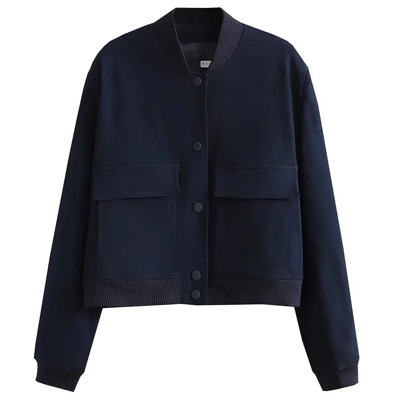 Women’s Relaxed Fit Bomber Jacket – Cropped Snap-Front Layer for Autumn and Winter Casual Wear