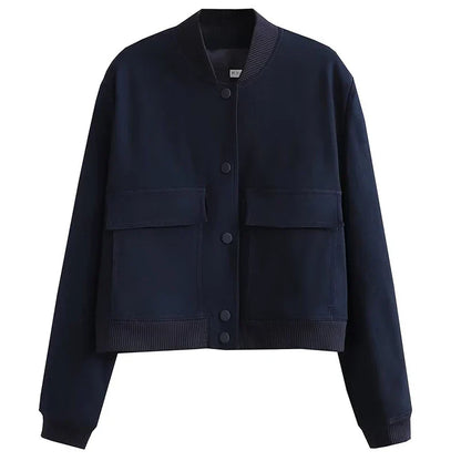 Women’s Relaxed Fit Bomber Jacket – Cropped Snap-Front Layer for Autumn and Winter Casual Wear