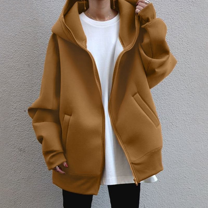 Women’s Oversized Zip-Up Hoodie – Roomy Hooded Jacket for Casual Cold-Weather Layering