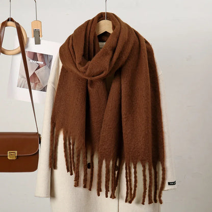 Women’s Cashmere Winter Scarf – Oversized Soft Tassel Wrap for Elegant Autumn and Winter Layering