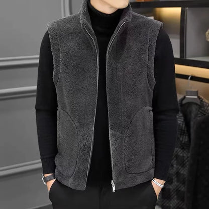 Men’s Sherpa Fleece Winter Vest – Reversible Stand-Collar Sleeveless Zip-Up Gilet for Warm Casual Layering