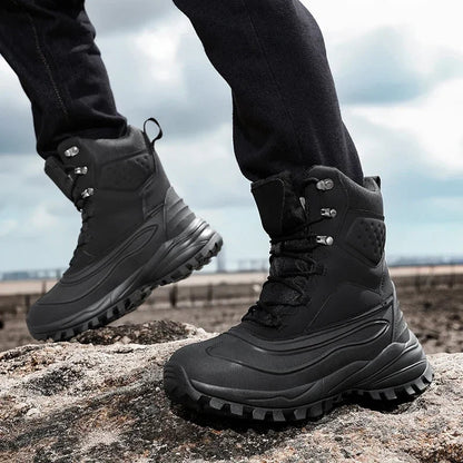 Men’s Fleece-Lined High-Top Snow Boots – Water-Resistant Lace-Up Winter Hiking Boots with Anti-Slip Lug Sole