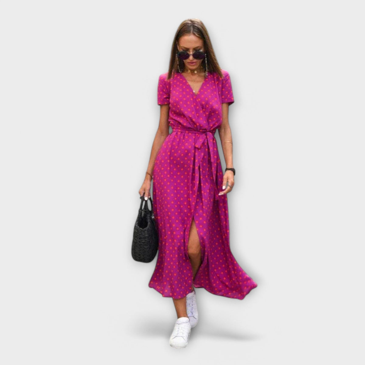 Women’s Printed Belted Maxi Dress – Relaxed V-Neck Summer Style for Travel and Day Plans