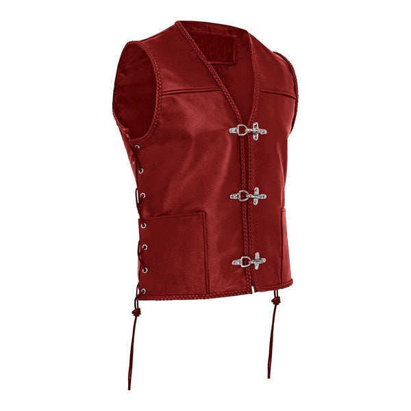 Men’s Vintage Sleeveless Vest – V-Neck Lace-Up Layer with Metal Clasp Fastening for Casual Everyday Wear
