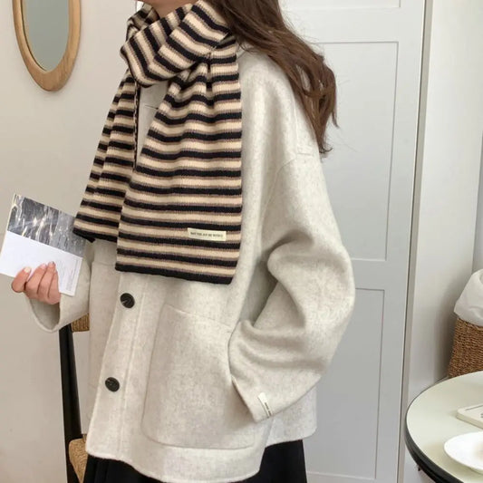 Women’s Striped Knitted Winter Scarf – Soft Neck Wrap with Classic Ribbed Texture