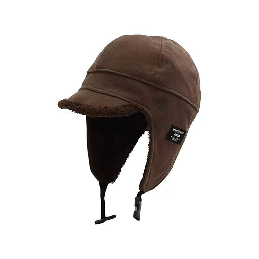 Unisex Fleece-Lined Winter Trapper Hat – Ear-Flap Cap with Curved Visor and Adjustable Strap