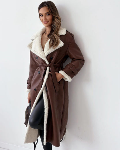 Women’s Teddy Coat – Double-Breasted Fleece-Lined Trench Coat