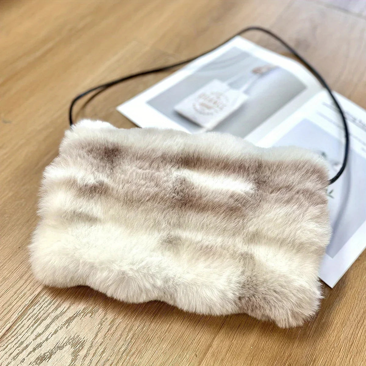Women’s Plush Faux-Fur Hand Warmer Muff – Thick Winter Hand-Warming Tube with Shoulder Strap