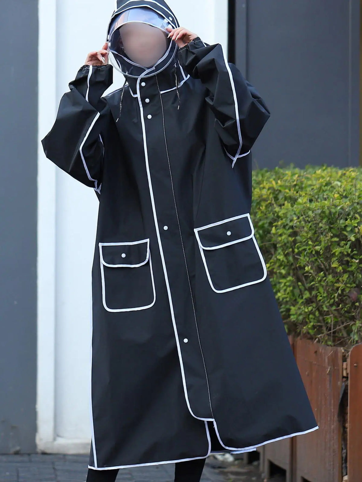 Unisex Waterproof Long Rain Poncho – Full-Body Hooded Cycling Raincoat with Reflective Trim