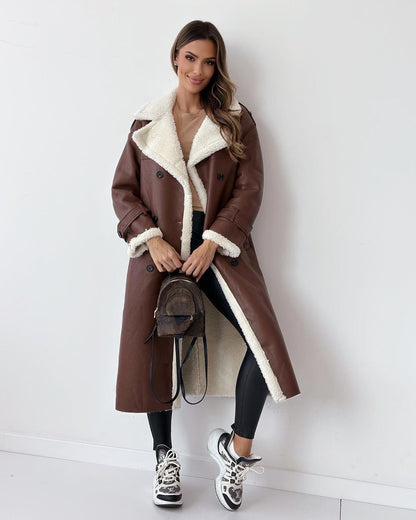 Women’s Teddy Coat – Double-Breasted Fleece-Lined Trench Coat