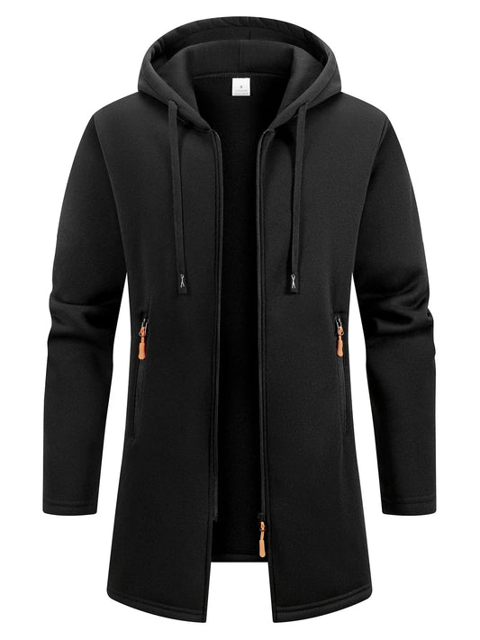 Men’s Longline Zip-Up Hoodie – Relaxed Hooded Sweatshirt Jacket for Winter Layering