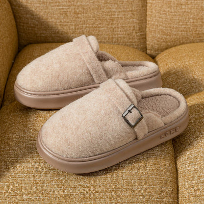 Men’s Buckle Clog Slippers – Warm Fleece-Lined House Shoes with Thick Cushioned Sole