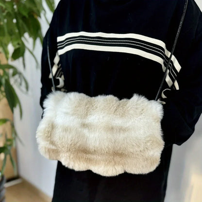Women’s Plush Faux-Fur Hand Warmer Muff – Thick Winter Hand-Warming Tube with Shoulder Strap
