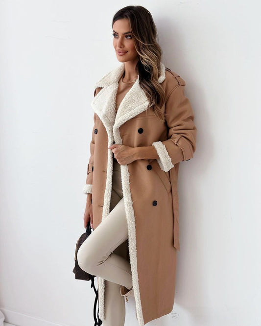 Women’s Teddy Coat – Double-Breasted Fleece-Lined Trench Coat