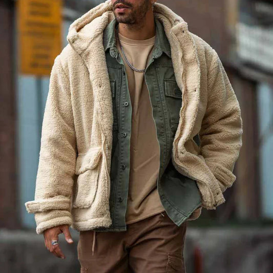 Men’s Teddy Fleece Hooded Jacket – Warm Casual Layer for Cold Weather