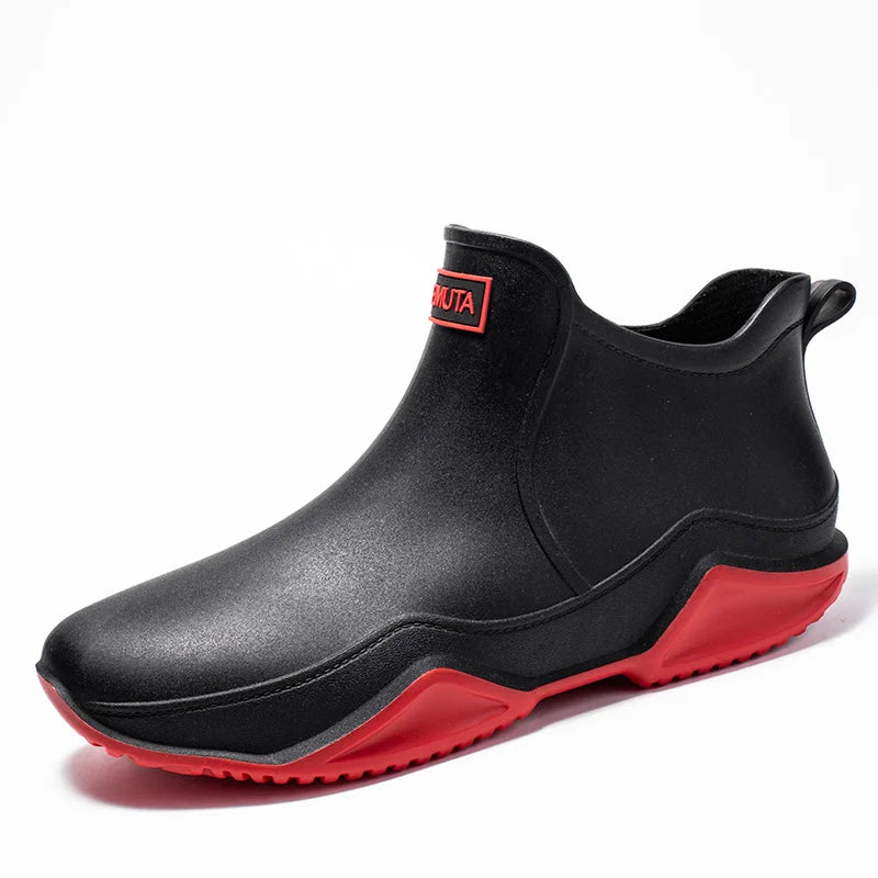 Men’s Waterproof Ankle Rain Boots – Slip-On Outdoor Shoes with Non-Slip Gripped Sole