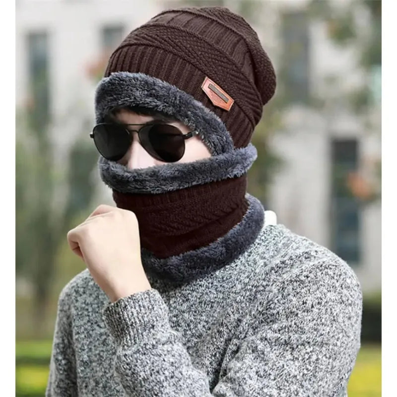 Unisex Plush-Lined Knit Beanie Set – Winter Hat with Matching Neck Warmer
