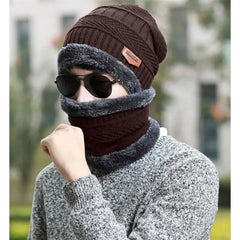 Unisex Plush-Lined Knit Beanie Set – Winter Hat with Matching Neck Warmer