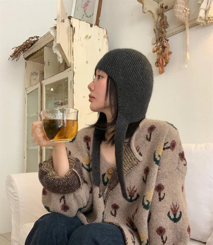 Women’s Knitted Earflap Winter Hat – Soft Tie-Up Cold-Weather Beanie with Ear Protection