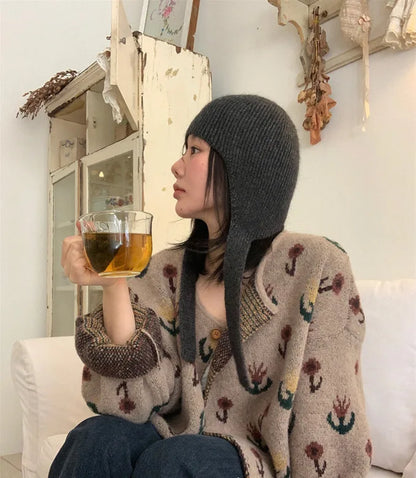 Women’s Knitted Earflap Winter Hat – Soft Tie-Up Cold-Weather Beanie with Ear Protection