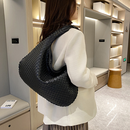 Women’s Woven Faux Leather Hobo Bag – Oversized Soft Shoulder Tote with Wide Strap for Work Travel and Everyday Wear