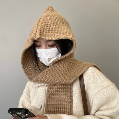 Women’s Thick Knitted Hooded Scarf – Warm Windproof Neck Wrap for Autumn and Winter Outdoor Wear