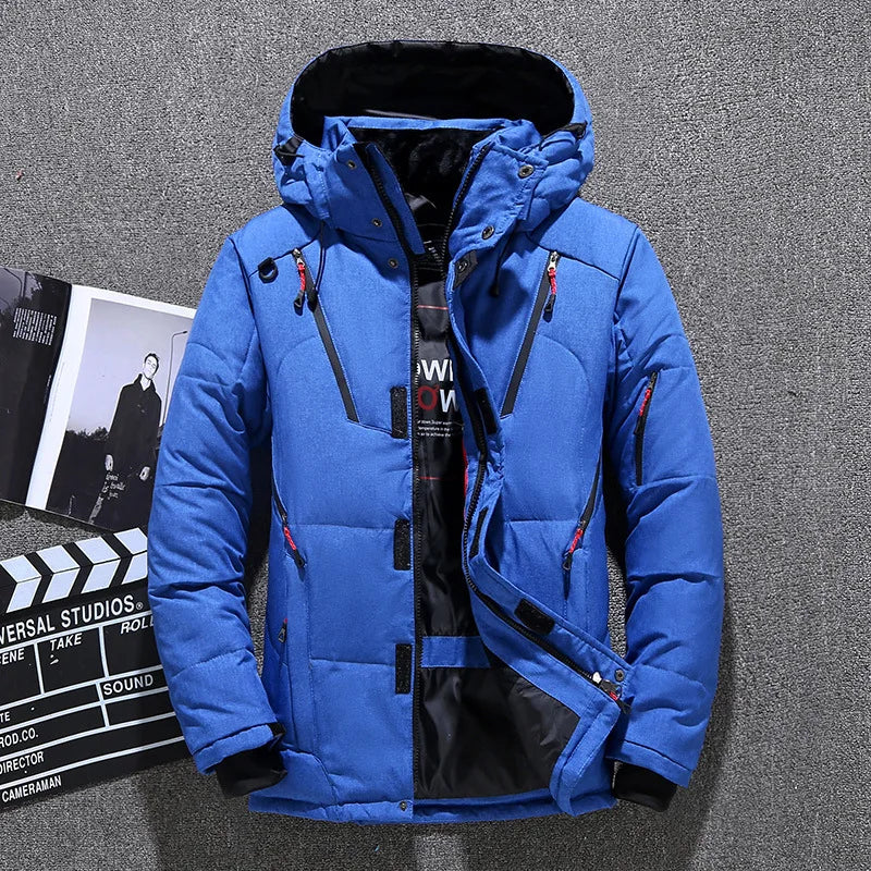 Men’s Slim-Fit Hooded Down Winter Jacket – Insulated Multi-Pocket Outerwear for Everyday and Outdoor Cold-Weather Wear