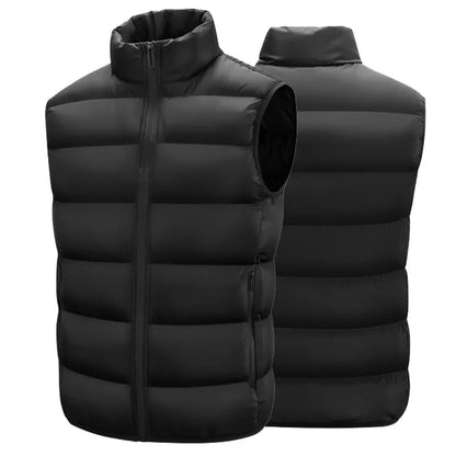 Men’s Insulated Puffer Vest – Sleeveless Zip-Up Gilet with Stand Collar and Quilted Panels