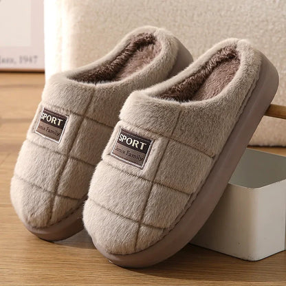 Men’s Plush-Lined Winter Slippers – Warm Thick-Sole Non-Slip Indoor House Shoes for Everyday Home Comfort