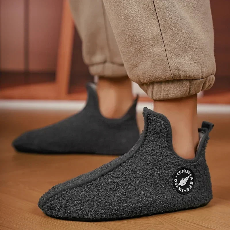 Men’s Soft Cotton-Lined Winter Slippers – Warm Non-Slip Indoor House Shoes