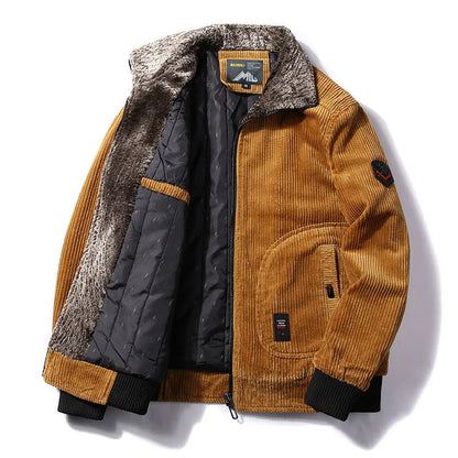 Men’s Corduroy Winter Jacket – Plush-Collar Insulated Layer for Smart Casual Cold-Weather Wear