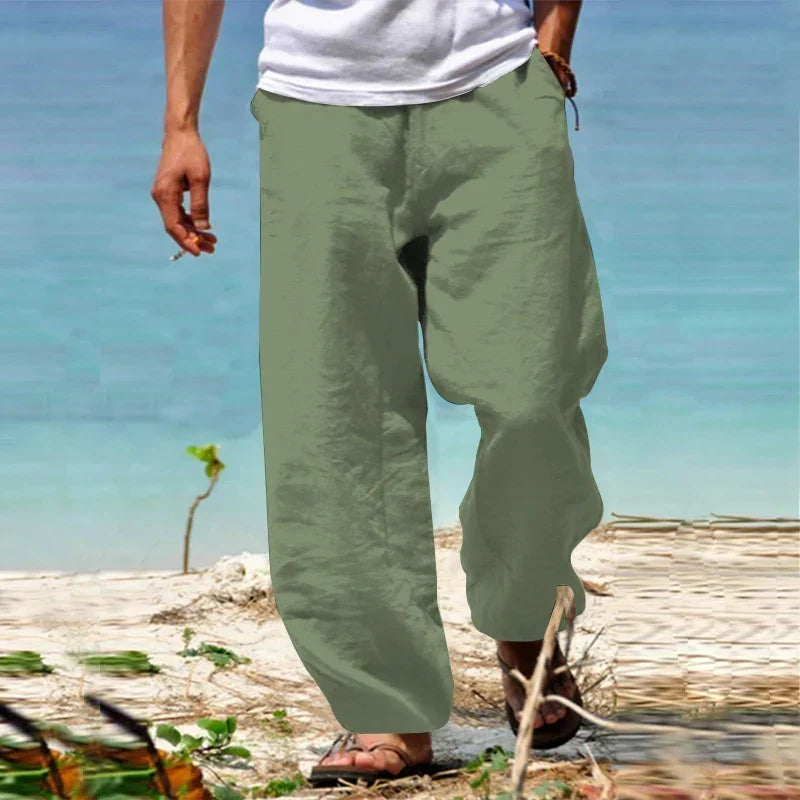 Men’s Relaxed Wide-Leg Linen Trousers – Lightweight Summer Pants for Casual Wear
