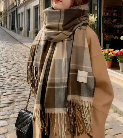 Unisex Oversized Winter Scarf – Soft Checked Wrap with Fringed Tassel Edges