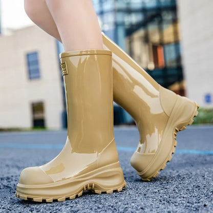 Women’s Knee-High Rain Boots – Water-Resistant Rubber Boots with Chunky Non-Slip Sole