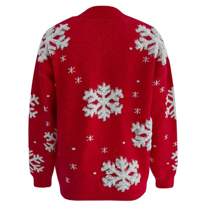 Women’s Festive Snowflake Sweater – Sparkling Relaxed Knit for Winter Celebrations