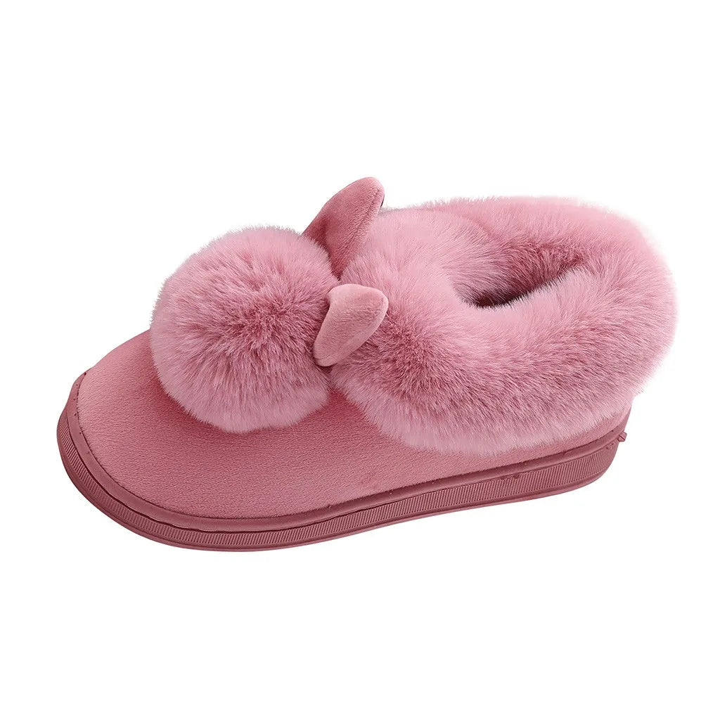 Women’s Plush Bunny Winter Slippers – Faux-Fur Slip-On House Shoes with Thick Sole