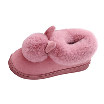 Women’s Plush Bunny Winter Slippers – Faux-Fur Slip-On House Shoes with Thick Sole