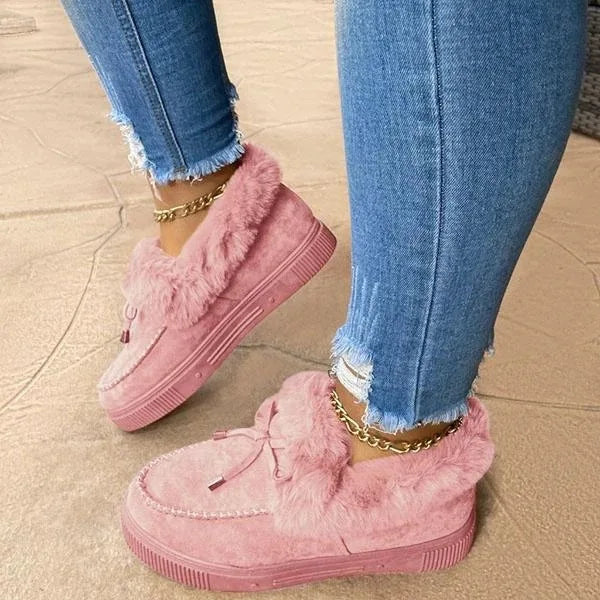 Women’s Plush-Lined Moccasin Winter Shoes – Faux-Fur Trim Slip-On Platform Loafers