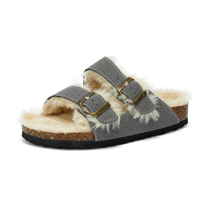 Women’s Plush-Lined Buckle Winter Slippers – Cosy Indoor Outdoor Sandals