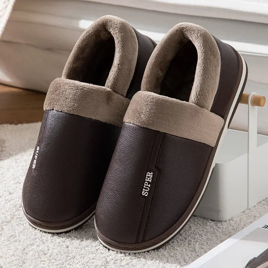 Men’s Quilted Winter Slippers – Warm Closed-Toe House Shoes with Plush Collar and Supportive Sole