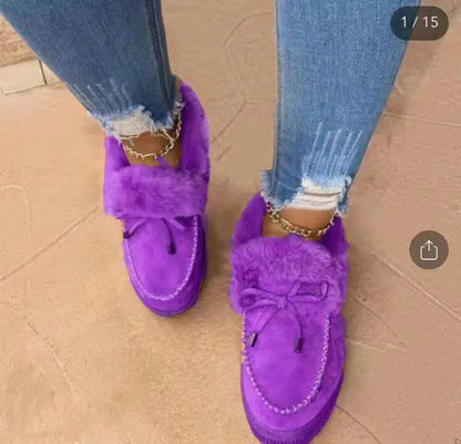 Women’s Plush-Lined Moccasin Winter Shoes – Faux-Fur Trim Slip-On Platform Loafers