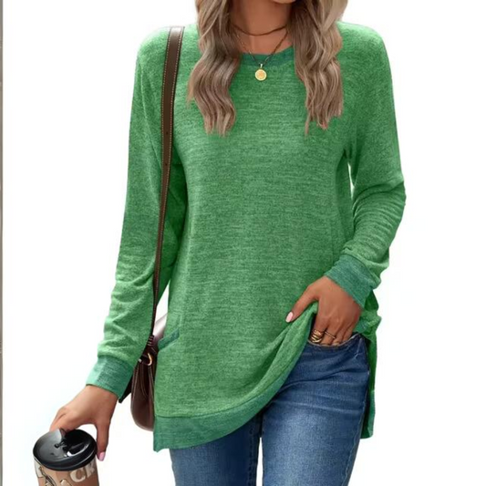 Women’s Longline Lightweight Sweatshirt – Relaxed Crew-Neck Pullover for Easy Everyday Layering